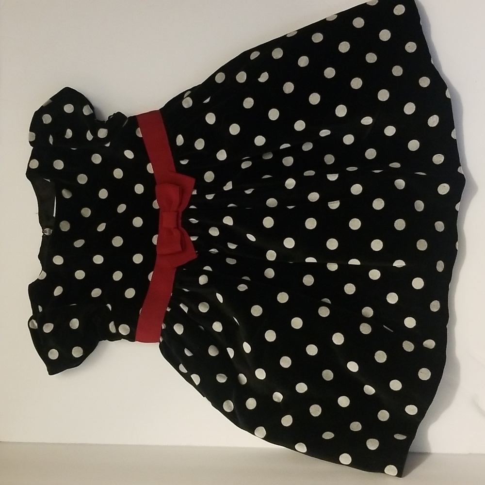 Black velvet polka dot dress - 6-12 months